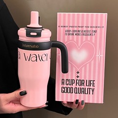 シンプル304ステンレス保温カップ大容量男女高颜値コーヒーカップ携帯ハンドル付きストローカップ