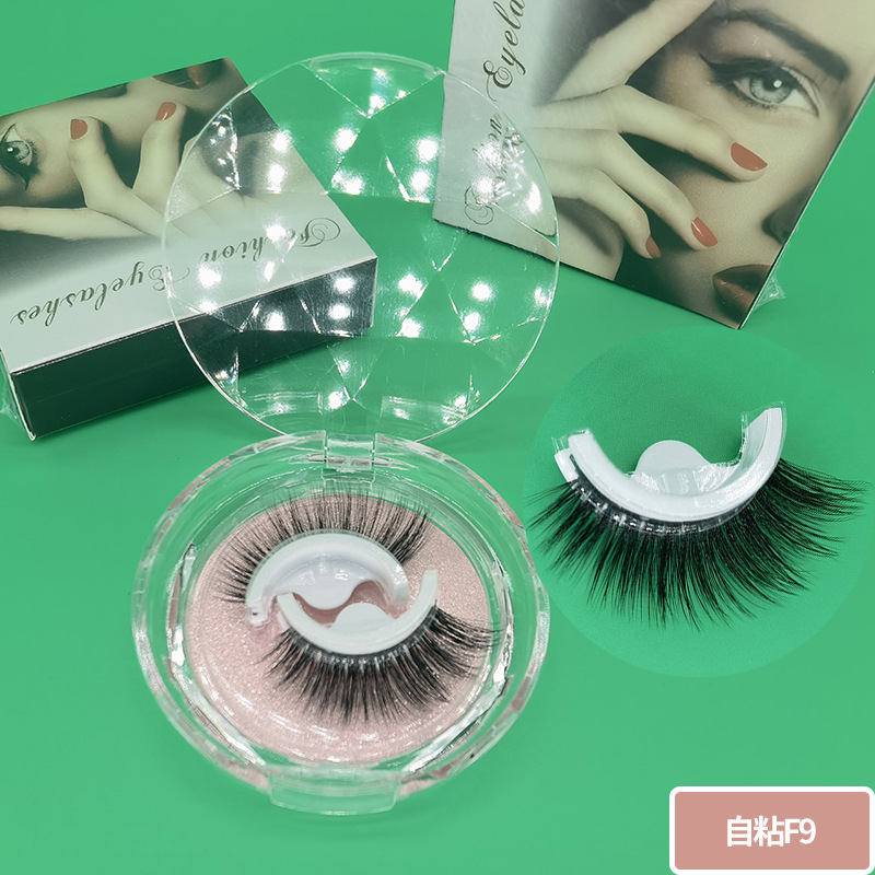 Pestañas postizas autoadhesivas cálidas un par de pestañas caja de cristal tira adhesiva doble sin pegamento pestañas postizas tridimensionales