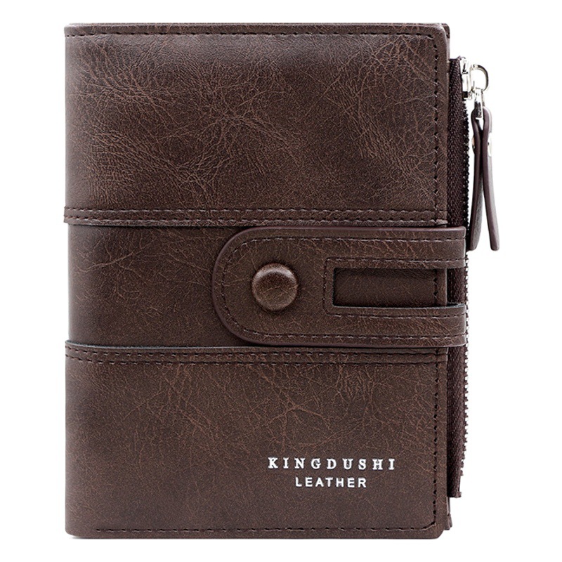King Dushi Men's Short Wallet European and American Vertical Side Zipper Multi-Card Slot Fashion Buckle Multi-Functional Men's Bag