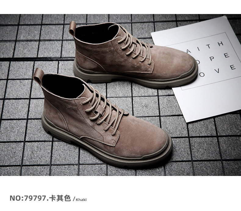 Bốt Martin nam da cao cổ lót nhung giữ ấm, đế thấp 1–3 cm, dây buộc phía trước — Màu Kaki 79797 chi tiết 10