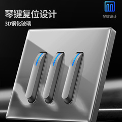 FLKL Piano Key Switch Grey Tempered Glass Panel Five-Hole Socket Home Stay Hotel Personalized Switch
