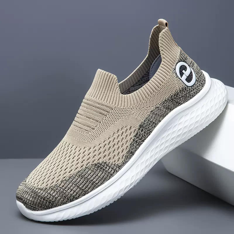 跨境男鞋新款一脚蹬百搭休闲男士单鞋飞织网面透气运动鞋轻便鞋子