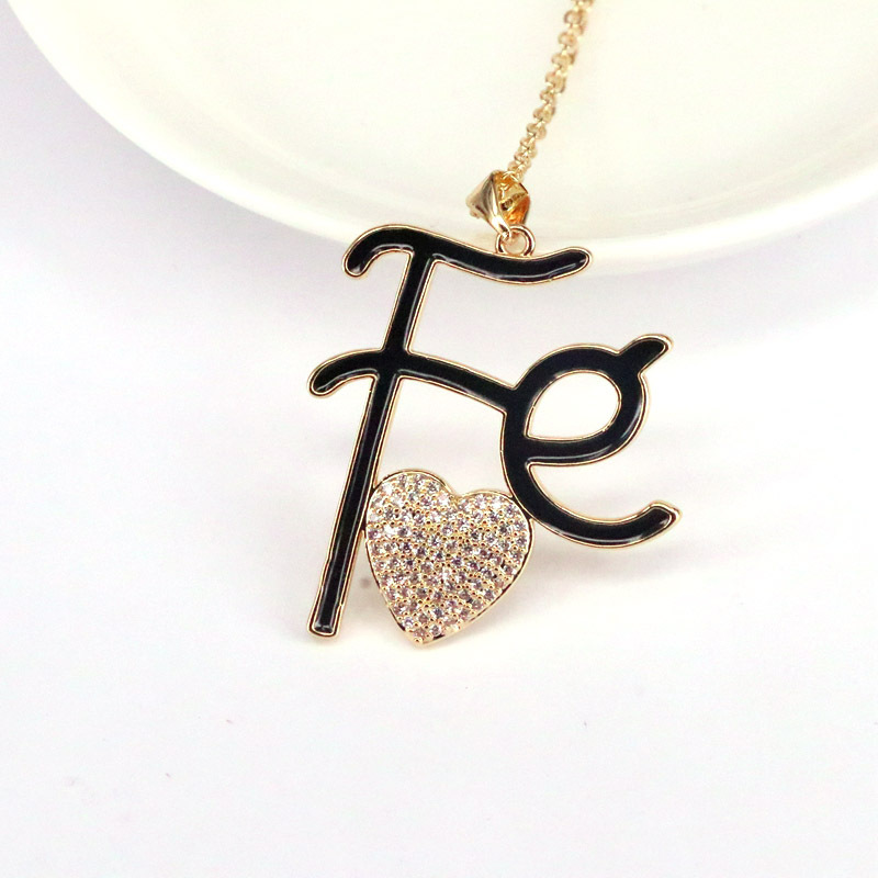 Creative Fashion Enamel Drop Oil Letter Micro Inlaid Zircon Heart Pendant Necklace display picture 3