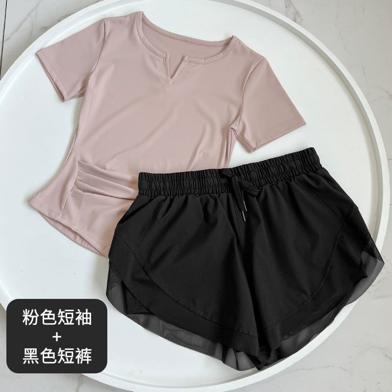 套装瑜伽训练健身女夏季速干短袖短裤裤晨跑步运动专业吸汗瑜伽服|undefined