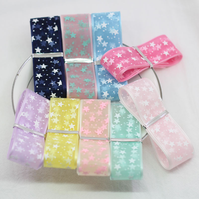 25mm five-pointed star Korean yarn transparent chiffon small star ribbon diy hair accessories handmade material jewelry accessories