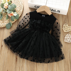 Ins women's foreign trade lace dress for girls 0-3 years old, black polka dot long dress, net princess dress for spring and autumn