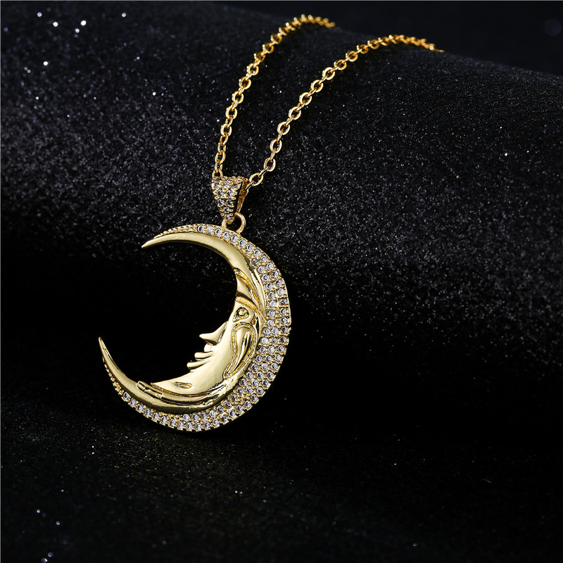 Collier Pendentif Grande Lune Avec Zircon Micro-incrusté De Cuivre À La Mode display picture 2