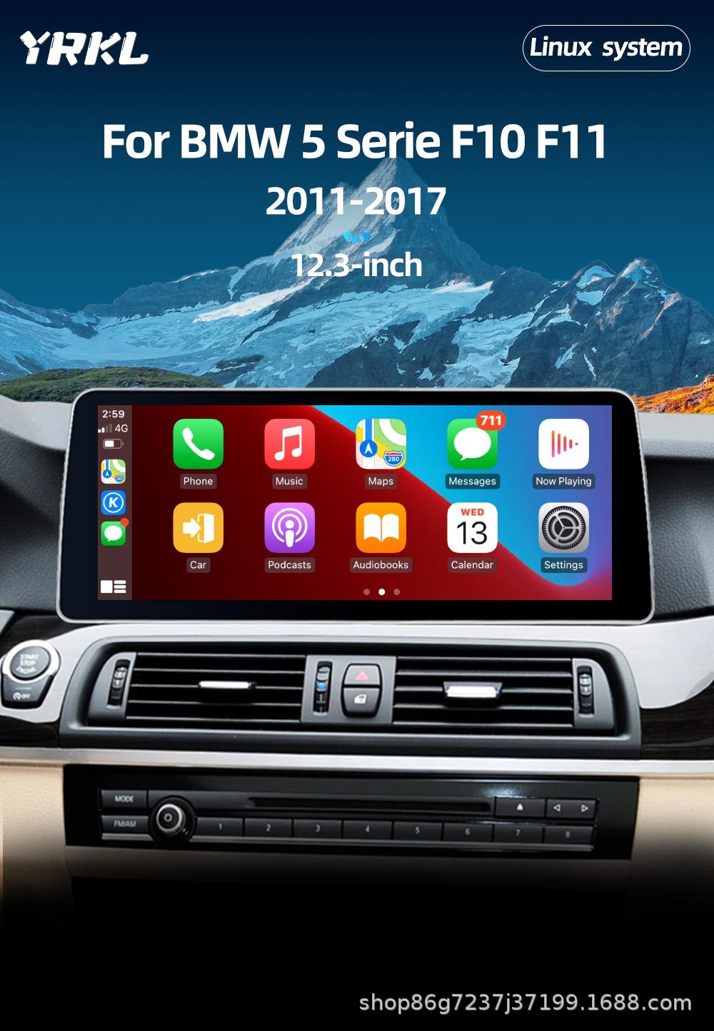 Suitable for Bmw 5 Series F10 12.3inch Car Navigation System, Large Screen Reversing Image, Carplay Bluetooth