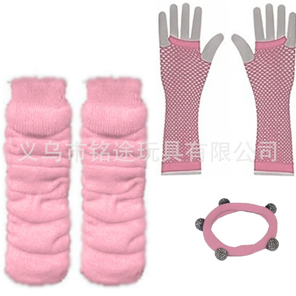 1980 solo partido vestido de cuatro colores neón collar pulsera Lightning pendientes red pesca guantes pierna calcetines seis traje