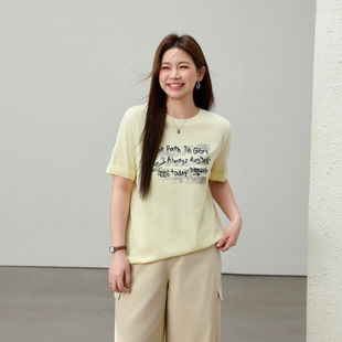 [Fashionable Folding Cuff Printing Shoulder Slim T-Shirt] Slim Show plus size Women's Fat mm2025 Summer New
