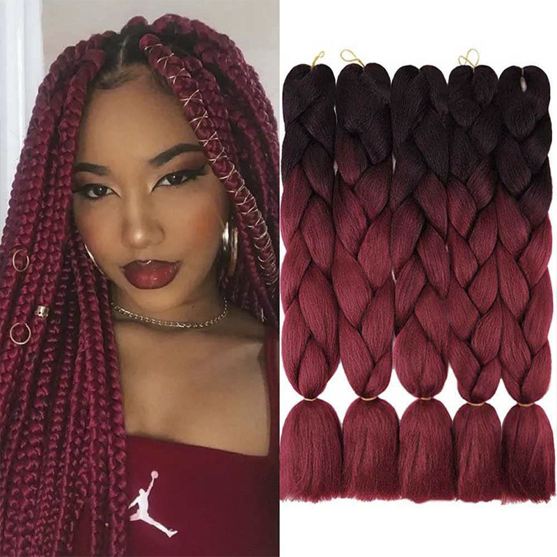 Gran trenza color peluca africana jumbo braid hair gradiente de fibra química trenza de seda de alta temperatura sucia