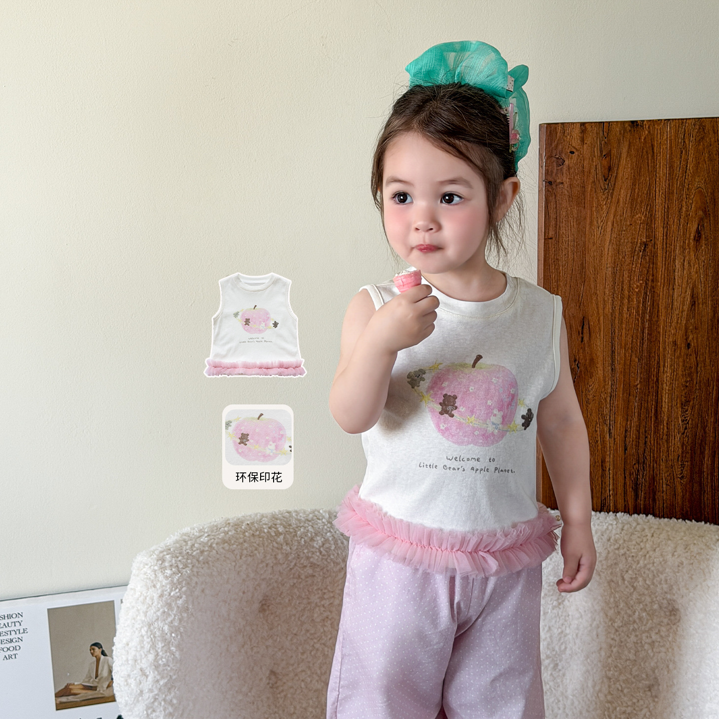 Sugar Pear ropa infantil chaleco de verano delgado 2026 ropa infantil de dibujos animados casuales clase A camisa de bebé sin mangas