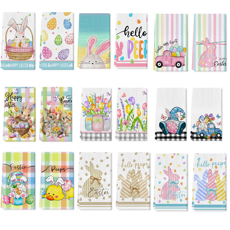 Super Soft Polyester Easter Kitchen Towel Easter Egg Bunny Hand Towel Spring Decorative Dishwashing Towel