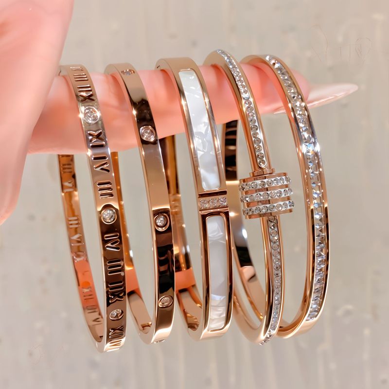 Titanium Steel Bracelet, Light Luxury Rose Gold Zircon Bracelet for Women, European and American Fashion High-End Niche Stainless Steel Bracelet