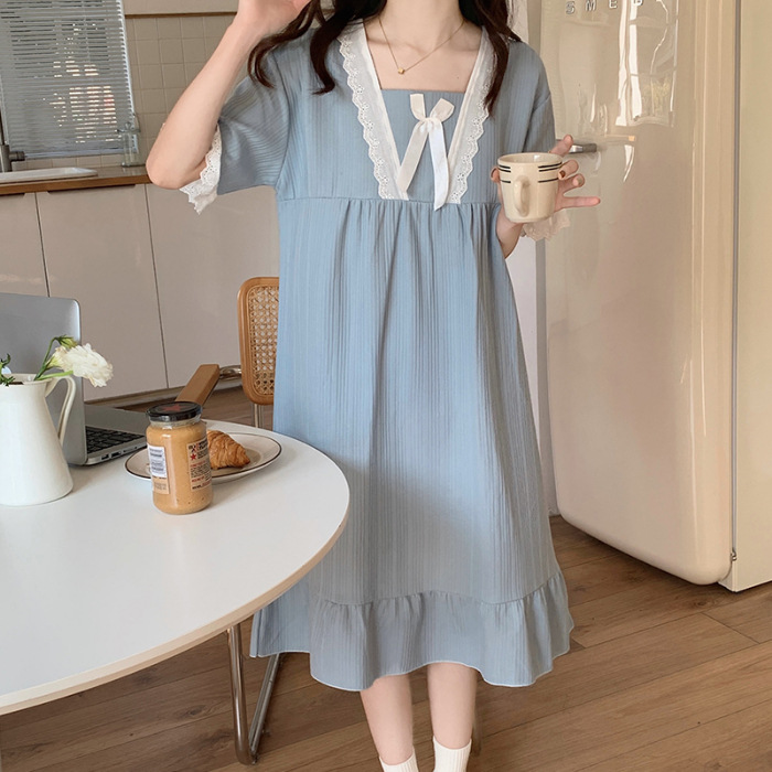 2023 Verano nuevo camisón de estilo princesa de manga corta de las mujeres ropa de casa pijamas de celebridad de Internet puro deseo falda se puede usar fuera