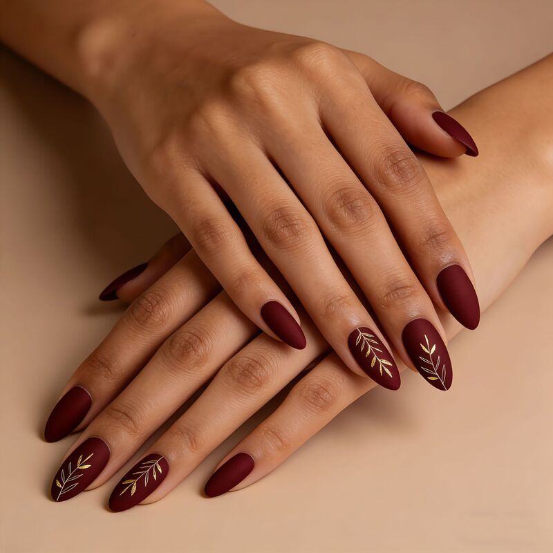 Matte Wine Red Gold-Plated Press-On Nails for Foreign Trade, Autumn and Winter European and American Ins-Style Nail Art, 24-Piece Fake Nails Wholesale Matte Wine Red Gold-Plated Press-On Nails for Foreign Trade, Autumn and Winter European and American Ins-Style Nail Art, 24-Piece Fake Nails Wholesale