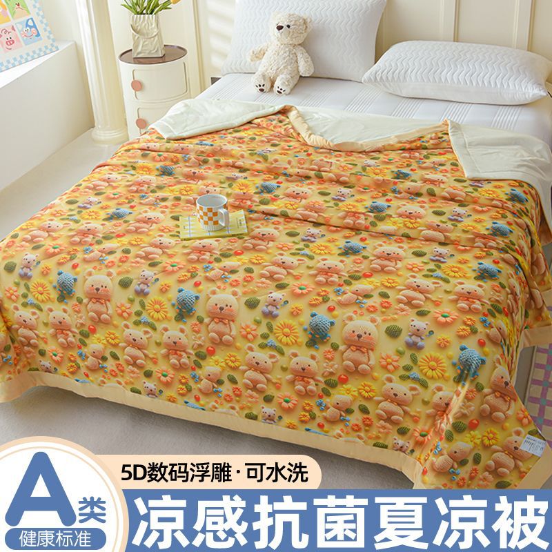 Caricatura infantil 5D impresión de hielo sensación de aire acondicionado de verano frío es verano edredón delgado lavable a máquina para una sola persona