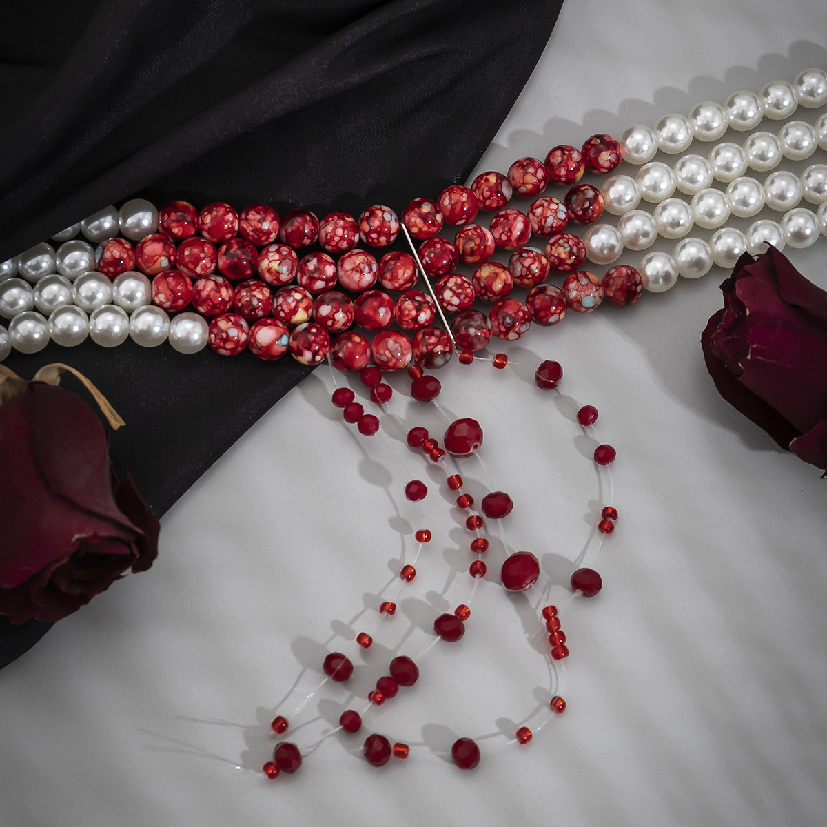 Collana con colletto con frange, dolce e fresco, stile gotico, con goccia di sangue, personalità di Halloween, girocollo con perline_voghion.com
