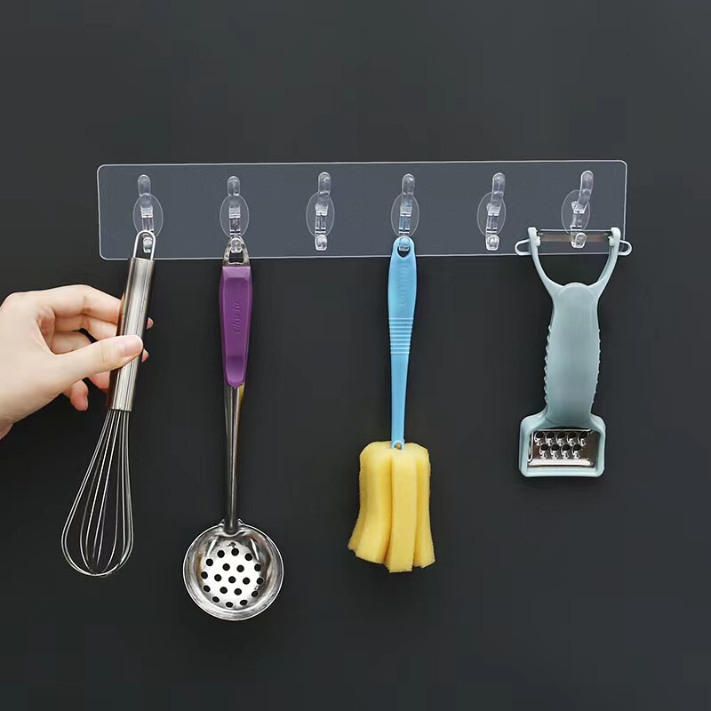 Row coat and hat hook strong adhesive hook kitchen wall hanging 6-row hook creative corner bathroom nail-free sticky hook