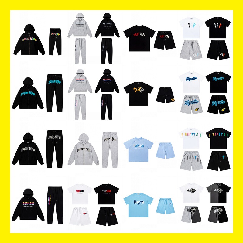 Cross-border wholesale trapstar towel embroidery gradient letters zipper coat hooded sweater trousers couple suit