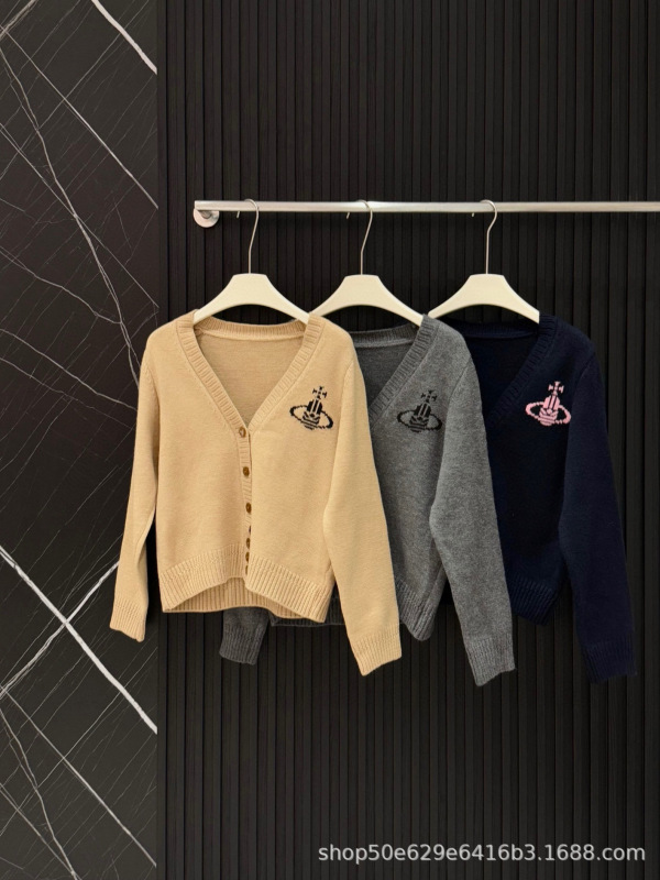 25Svivi春季新款土星刺绣毛衣荷叶领韩版修身显瘦针织衫麻花开衫|undefined