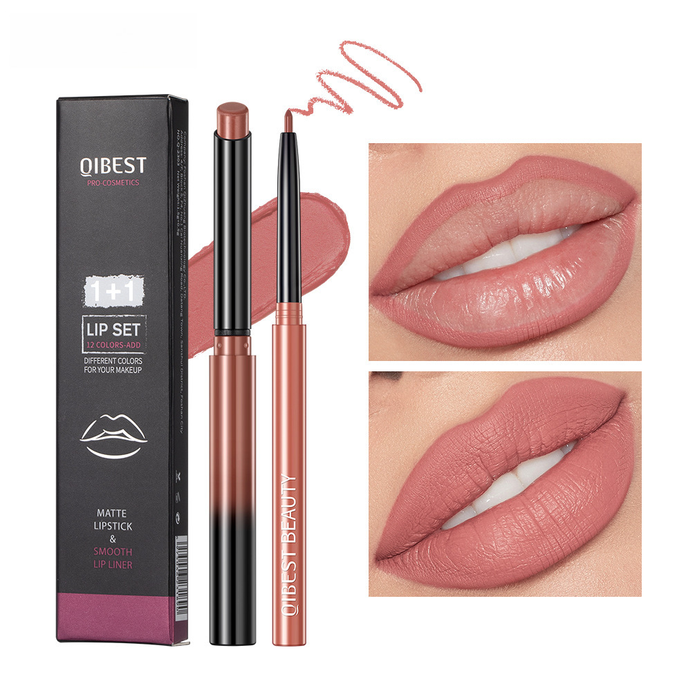 QIBEST lipstick lip pencil matte non-fading non-blooming durable waterproof nude lip pencil set makeup wholesale