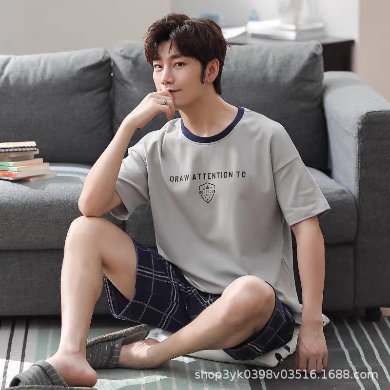 男性用パジャマ 2025 新しい夏薄い若者半袖メンズ夏カジュアルホーム服は春と秋に屋外で着用できます|undefined