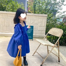 女童连衣裙秋装新款花边方领泡泡袖洋气公主裙复古女童裙子韩版