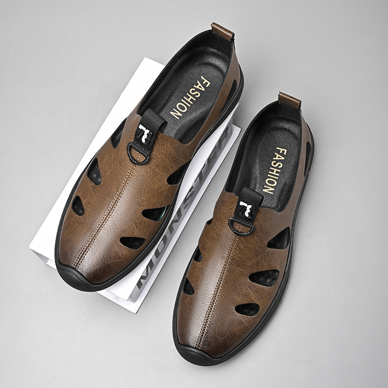 Herren Leder Slipper Sandalen, Atmungsaktive Weiche Clogs Schuhe_voghion.com