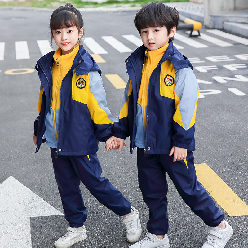 유치원 충전 옷 학교 유니폼 3 조각 봄 가을 후드 방풍 방한 따뜻한 학생 교복 세트 교복