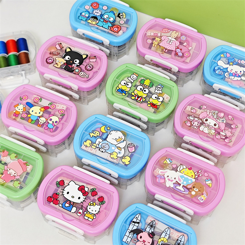 Melody Sewing Box Kuromi Household Sewing Storage Box Cartoon Flower Bunny Hand Sewing Needle Box Sewing Tool