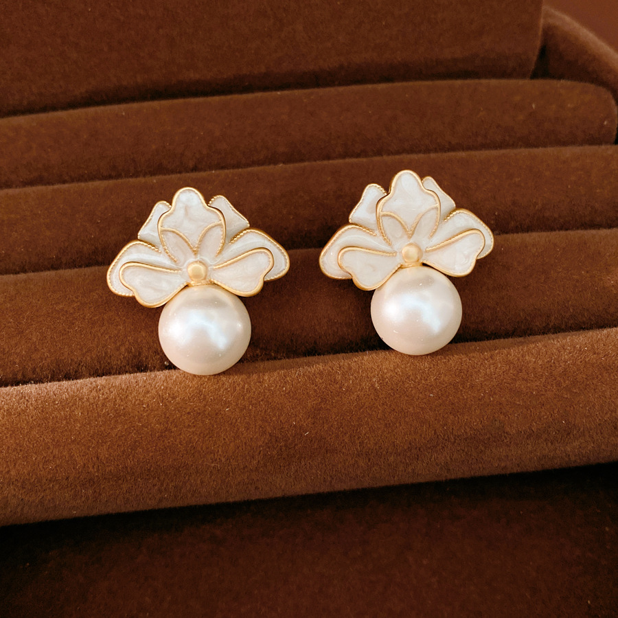 Agujas de plata goteando flores redondas perlas pendientes ligeros de lujo de alta calidad temperamento exquisito personalidad perlas versátiles para mujeres image 7