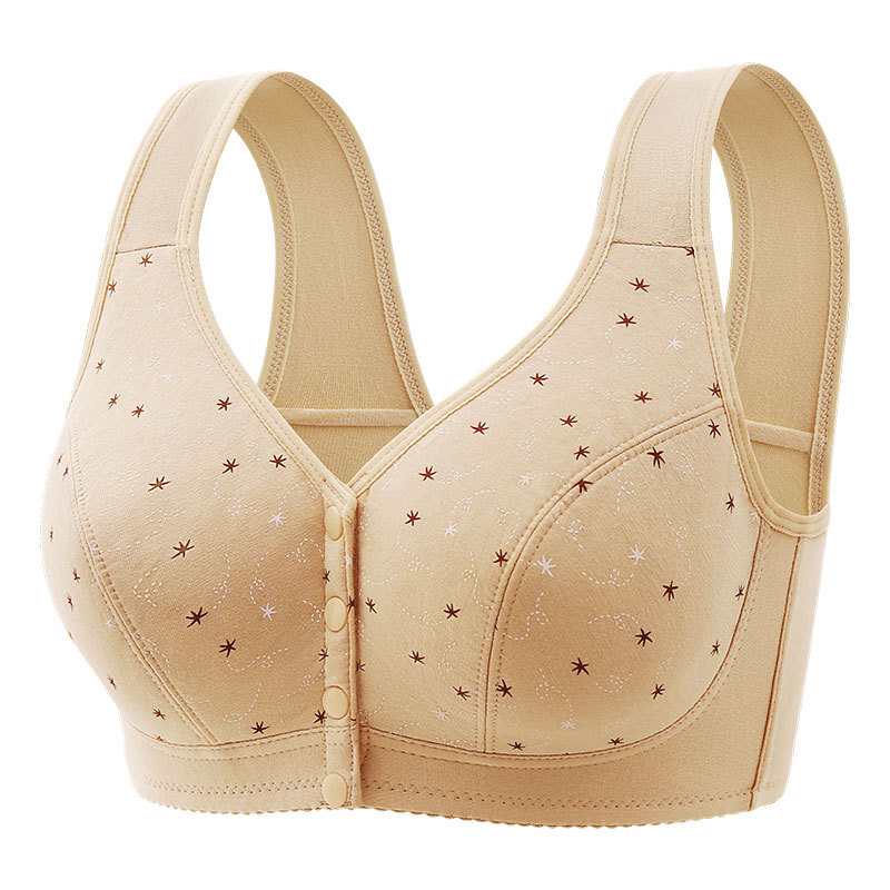 Printed Middle-aged and Elderly Mother's Front Buckle Underwear Front Opening Buckle Large Size No Cotton Pad Summer Thin Cotton Vest Bra