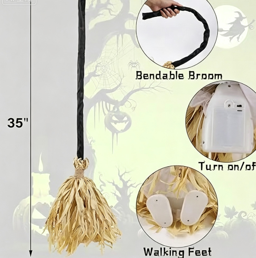 Decoraciones de Halloween animadas que se mueven hacia arriba con sonidos extraños brujas mágicas escobas interiores