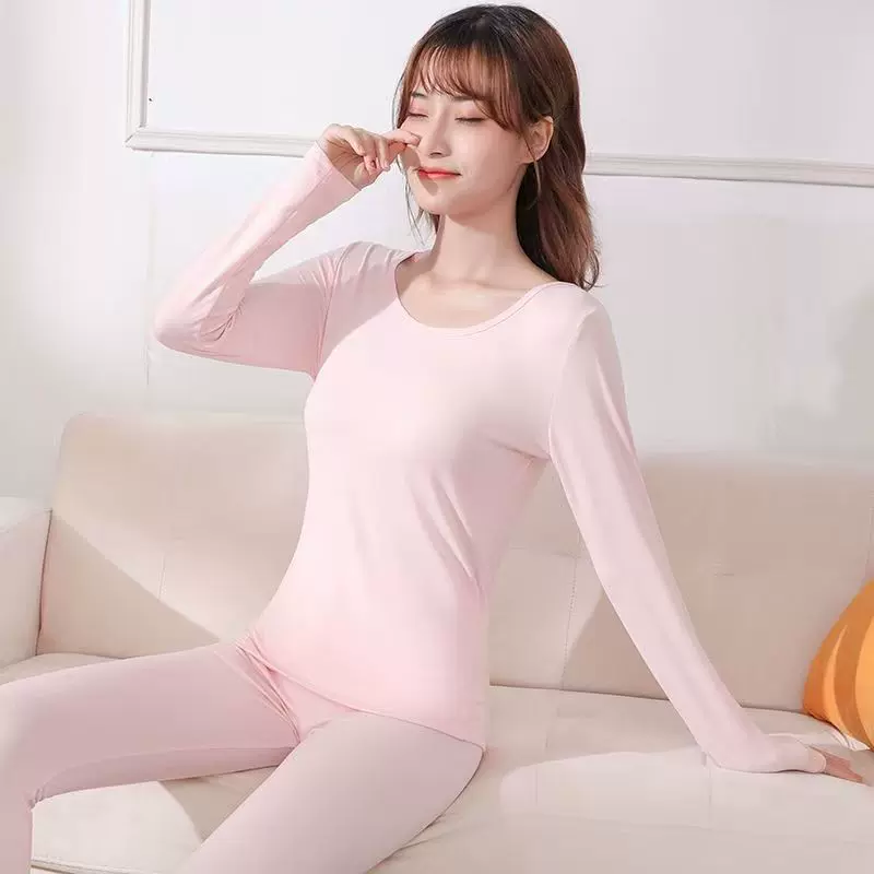 韩版舒肤绒保暖套装女秋冬加绒自发热秋衣秋裤紧身显瘦内搭打底衫