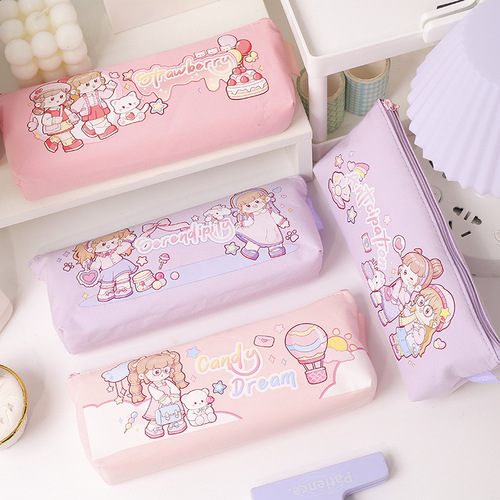 Xiaomaru diary triangular pencil bag, cute zipper stationery bag for high-looking students, cartoon Japanese triangular storage bag