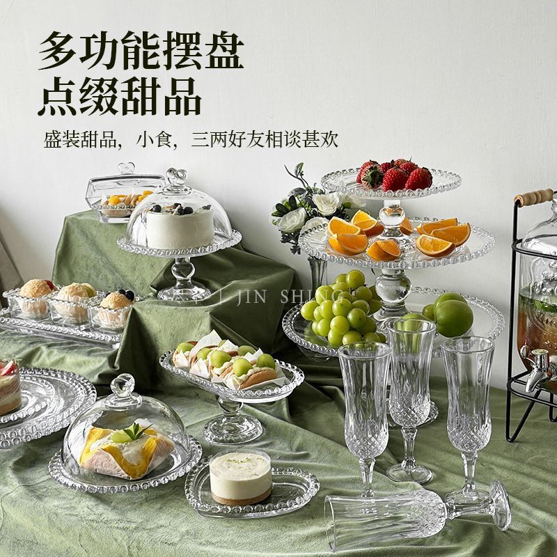 Glass Fruit Plate Love Plate Tea Break Table Decoration Decoration Cake Dessert Display Tray Afternoon Tea Snack Plate