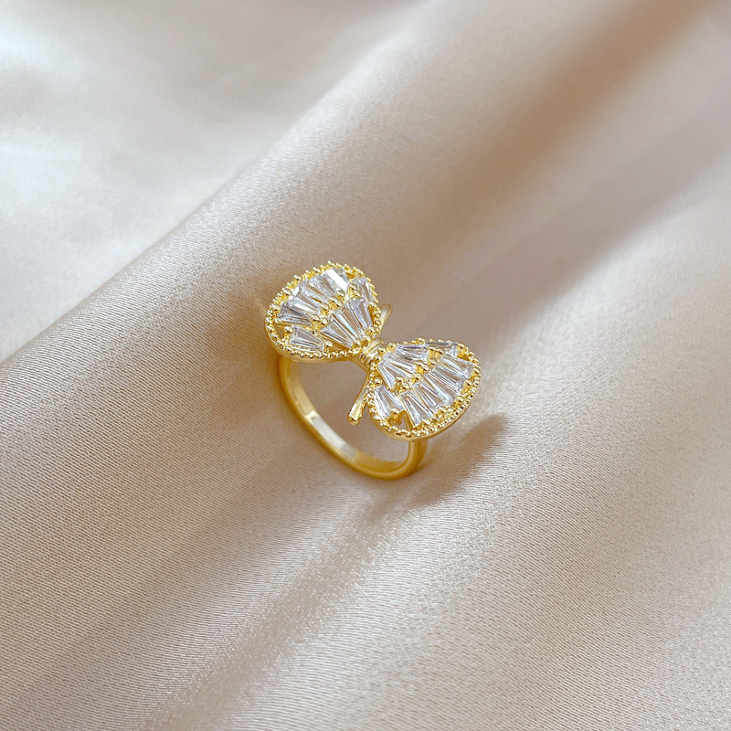 Anello con zirconi a forma di fiocco, apertura regolabile, gioiello semplice giapponese, anello di coppia_voghion.com