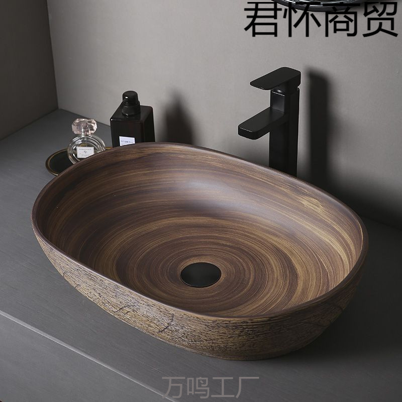 Retro Countertop Basin Outdoor Wash Basin Courtyard Art Basin Bathroom Ceramic Wash Basin Balcony Wash Basin Home