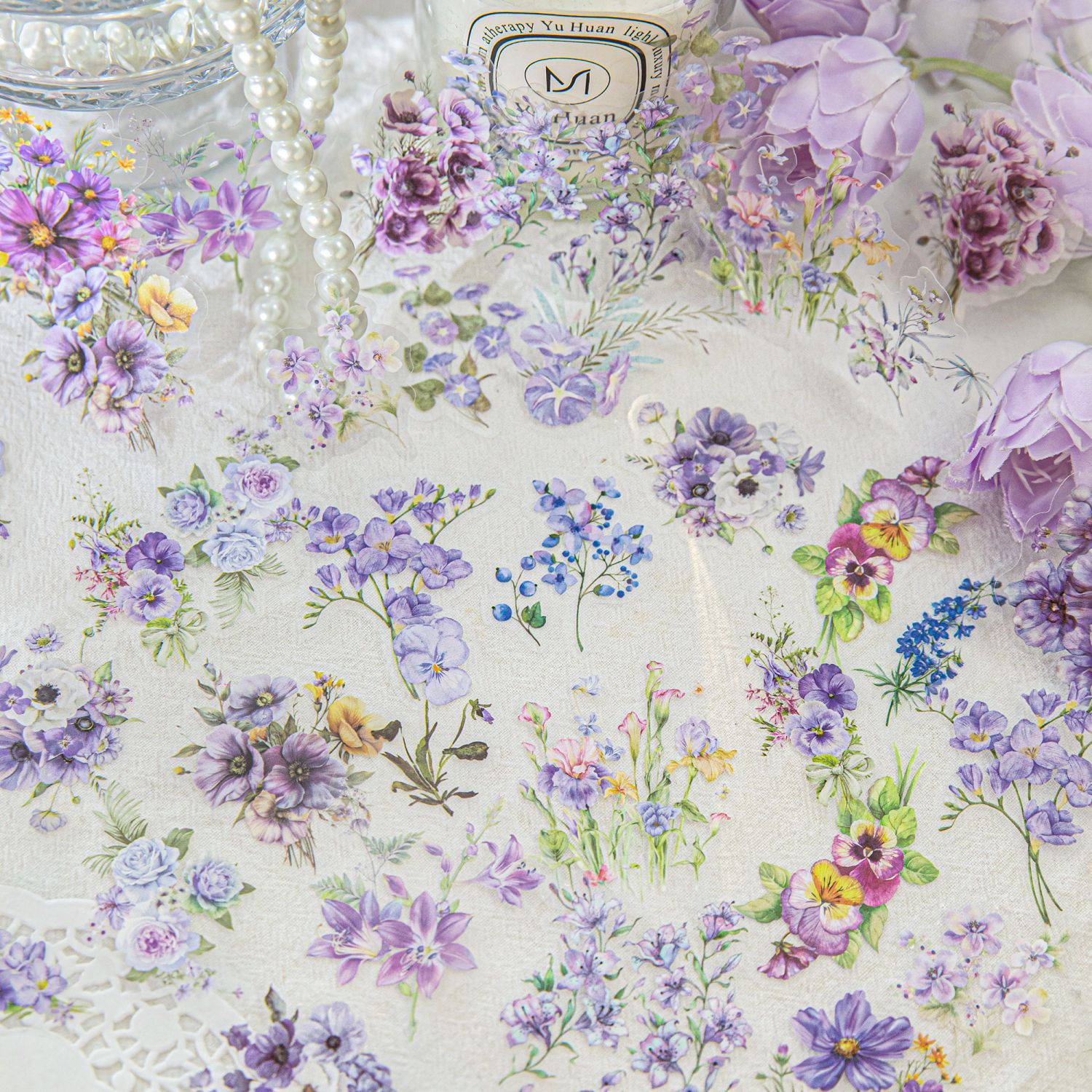 Sugar Poetry PET Bolsa de pegatinas de tinta blanca Florería romántica Fresh ins Girl Hand cuenta material de decoración de bricolaje pegatinas de paisajismo