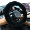 Wool steering wheel cover [black] short hair style