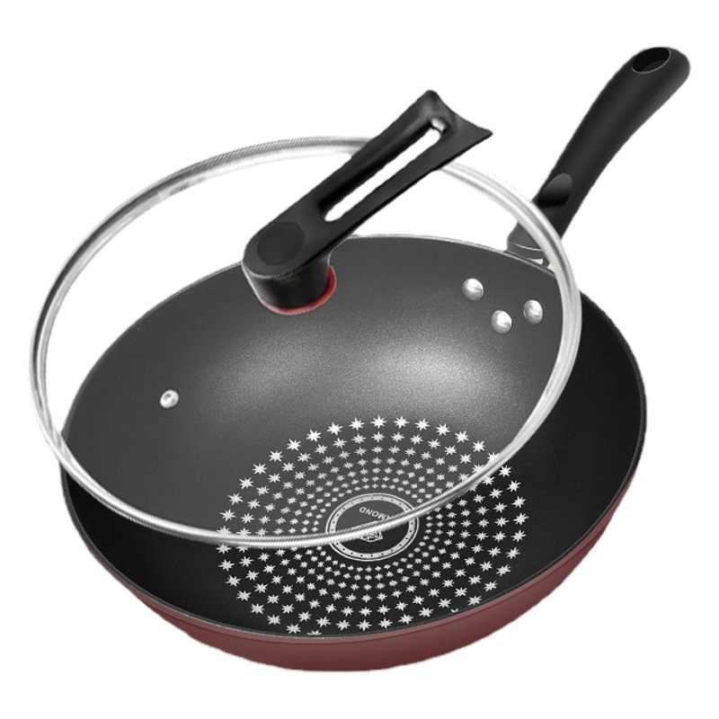 Transmisión en vivo cristal diamante wok cocina hogar sartén antiadherente gran capacidad wok sartén pan regalo olla