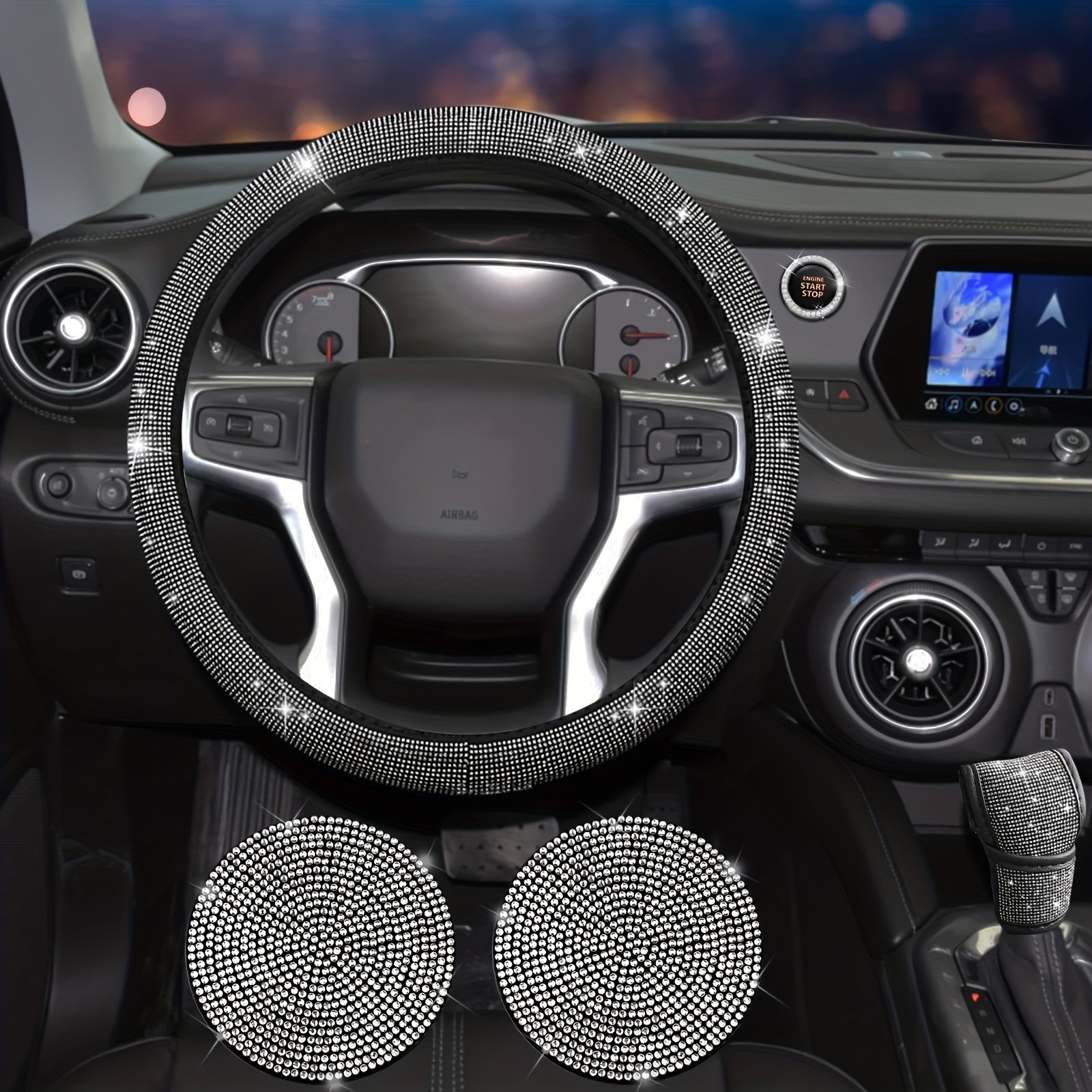 Cross-border explosions car steering wheel cover hot drill full drill gear sleeve seat belt shoulder pad cup cushion seven-piece set wholesale