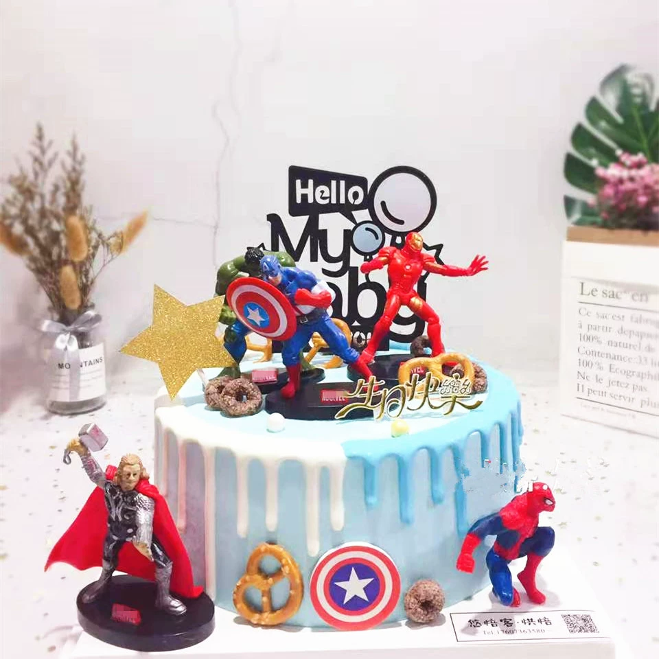 Декоративные съедобные/несъедобные элементы торта Avengers 4 шт., Железный человек гигант, командир США, Тор, вращение торта