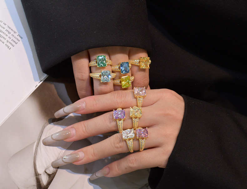 Fashion Geometric Sterling Silver Inlay Zircon Rings 1 Piece