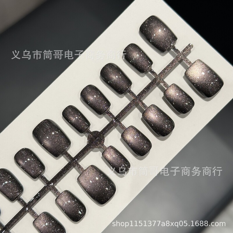 Flashing Rose Pink Cat Eye Handmade Wearable Nail Polish Glue European and American Ins Fake Nails 30 Pieces of Coded Nail Patches