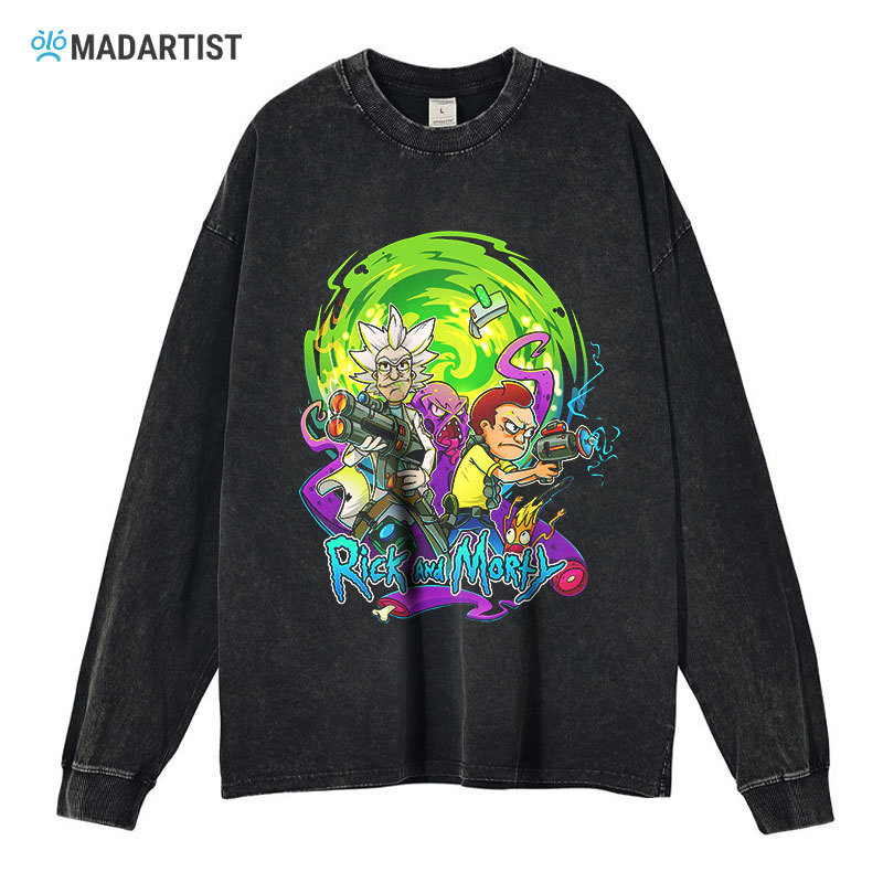 American Anime Rick and Morty Printed Long Sleeve T-Shirt Rick and Morty Washed Old Sweatshirt Fashion Brand