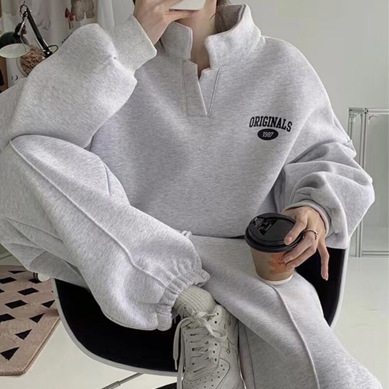 卫衣卫裤套装女2025年秋冬新款加绒炸街时尚休闲跑步运动服两件套|undefined
