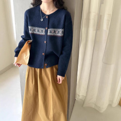 秋冬季新款女装提花针织开衫女单排扣设计感慵懒风时尚毛衣外套潮