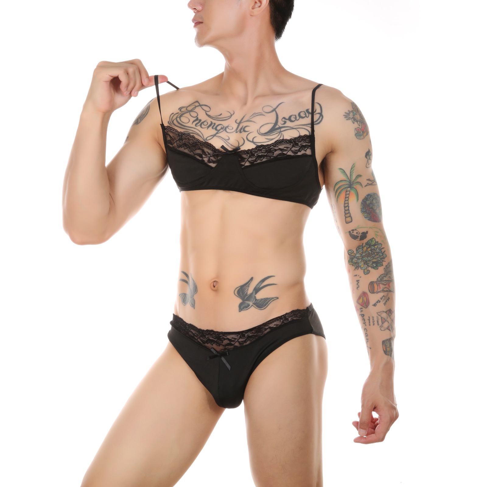 亚马逊热销欧美男士伪娘文胸情趣内衣跨境诱惑蕾丝内衣套装批发